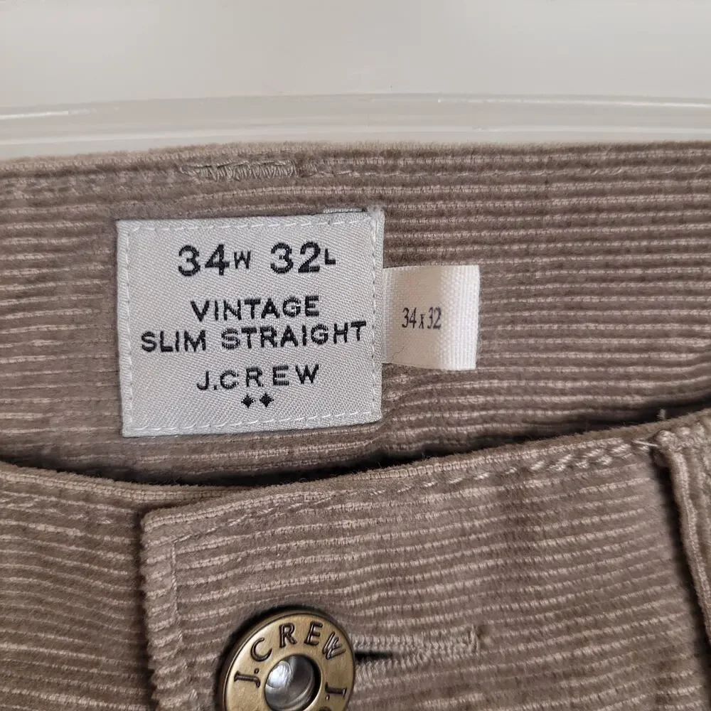 J.Crew Vintage Slim Straight tan corduroy pants size 34/32 Mens Preppy Classic